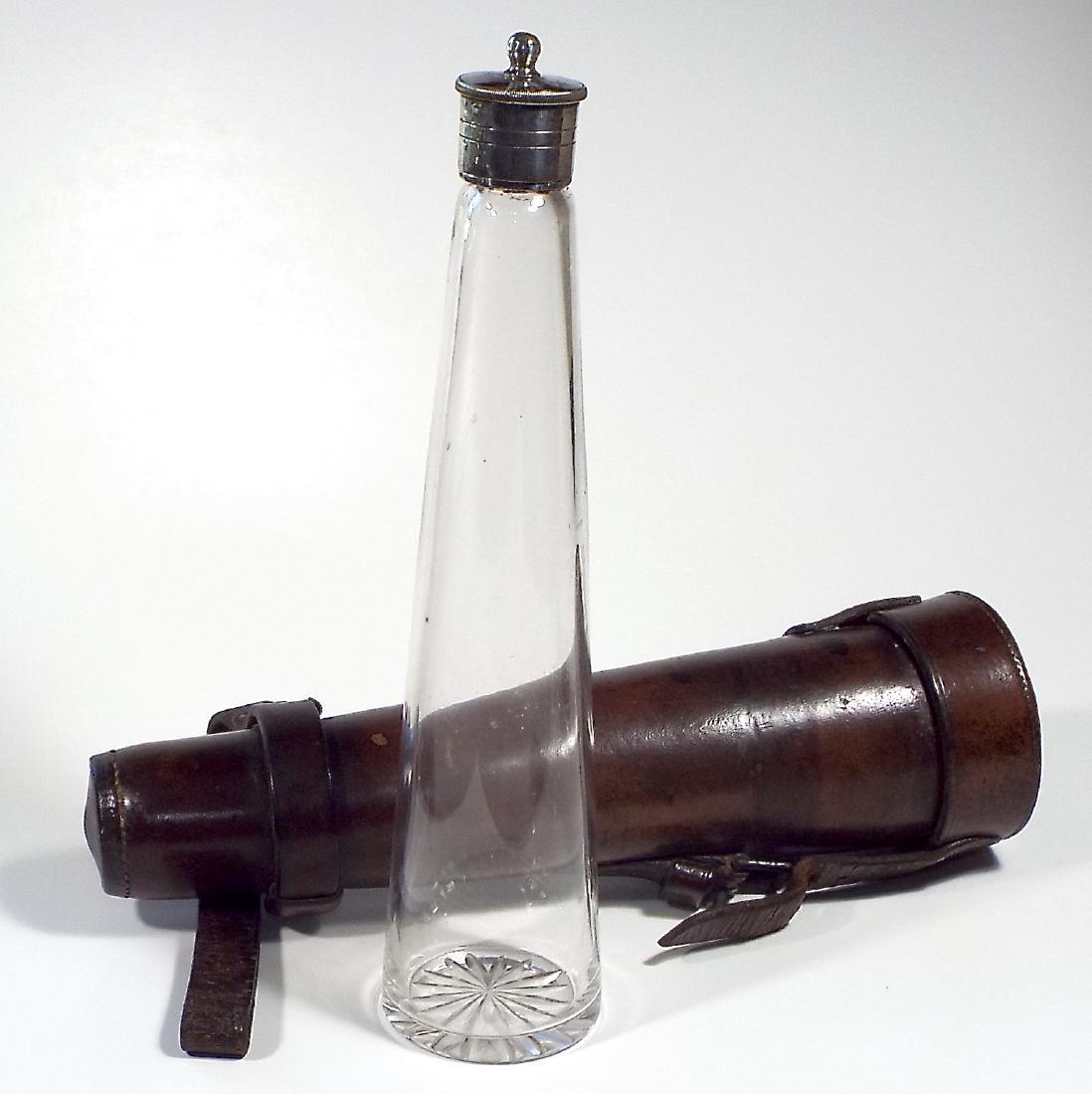 Victorian Glass Hunting Flask w/ Leather Saddle Case (1 of 4)