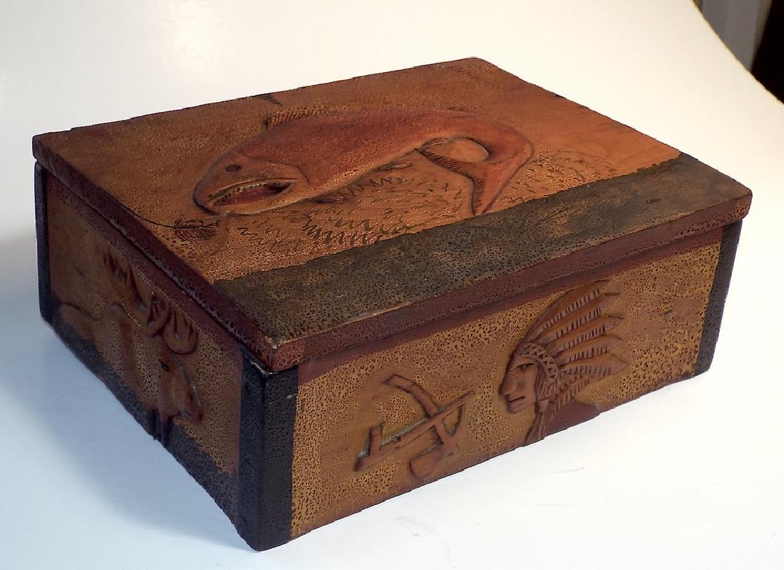 Folk Art Wooden Box w/ Cabin Theme (1 of 10)