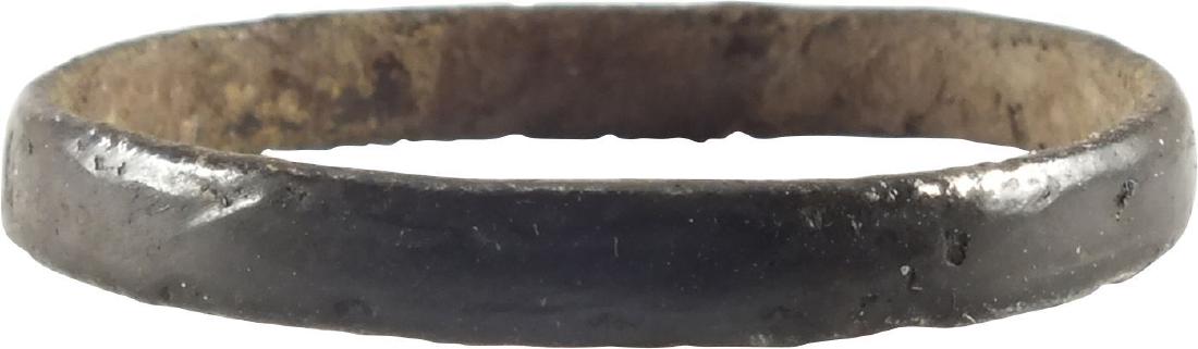 VIKING MAN’S WEDDING RING 10th-11th CENTURY: Bronze, size 10 3/4. Narrow flat band. Fine patina. Vikings exchanged wedding rings on the pommel of the groom’s sword. Item ships one business day after payment. No Reserve: This lot starts at $1 a