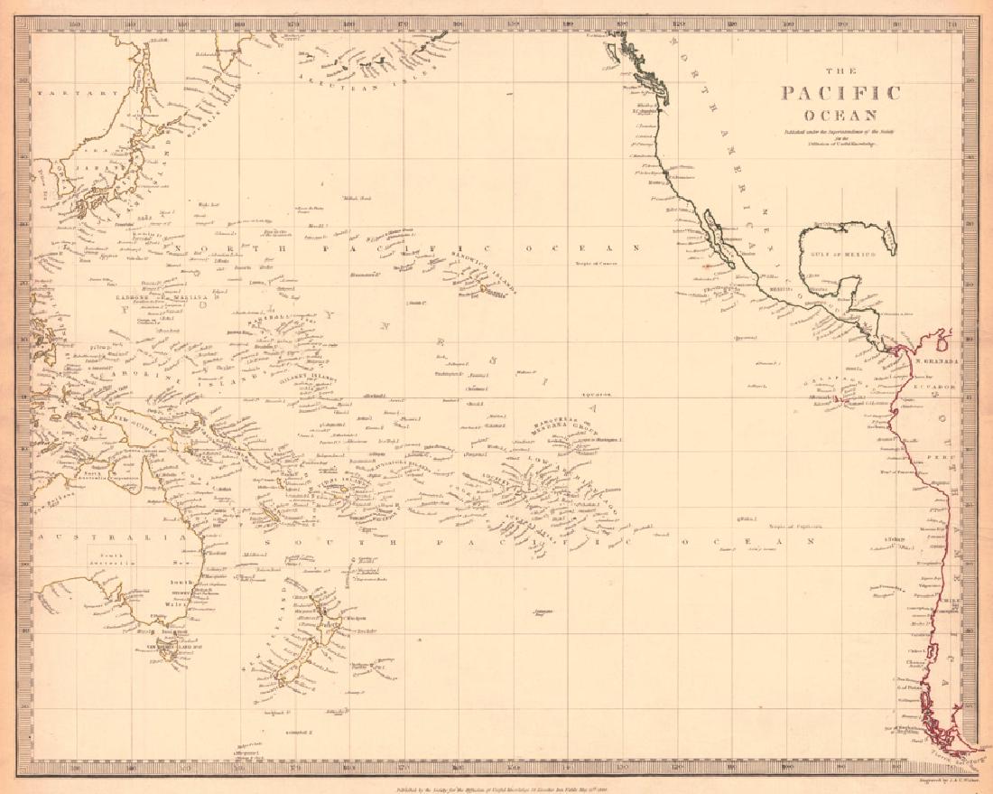 Pacific Ocean: Title/Content of Map: Pacific Ocean Date Printed: 1840-05-15 Cartographer: WALKER, J. & C. Size: 12.2X15.5 Details from the Aleutian Island to Australia/New Zealand and to Cape Horn/South America. Det