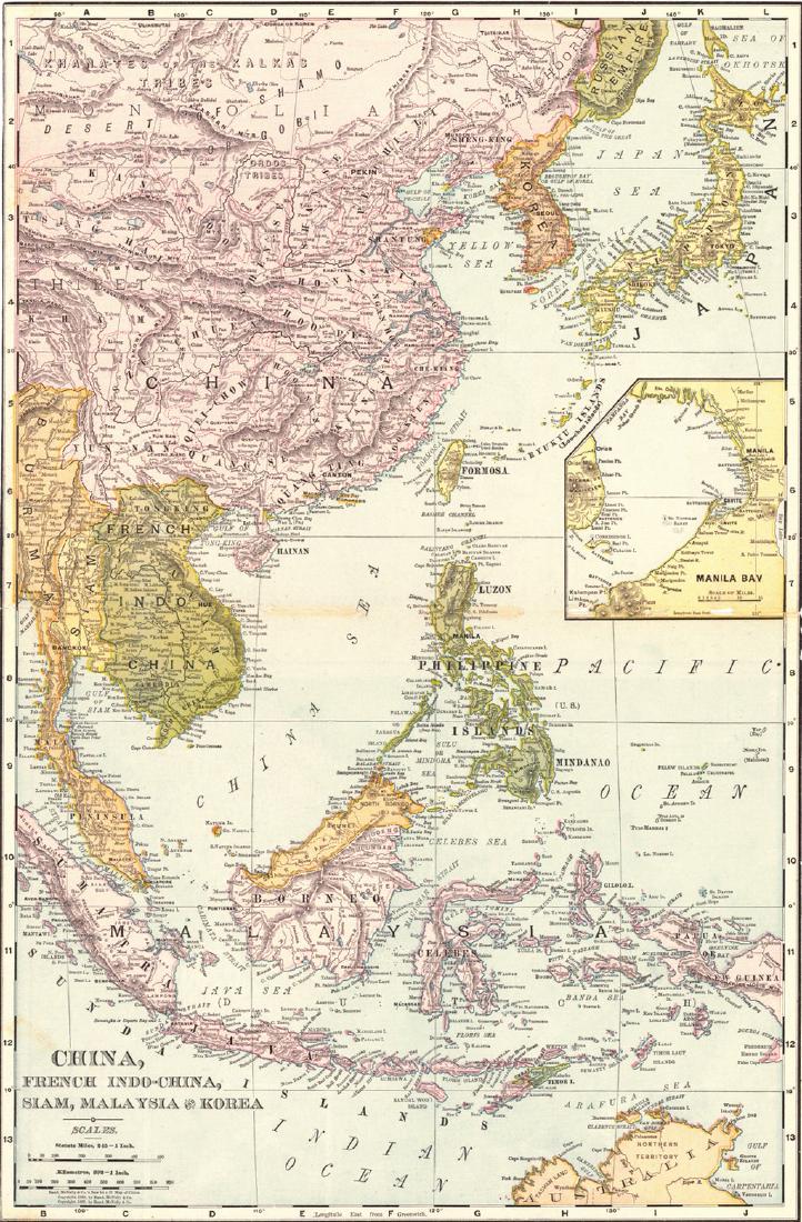 China, French Indo-China, Siam, Malaysia and Korea: Title/Content of Map: China, French Indo-China, Siam, Malaysia and Korea Date Printed: 1898 Cartographer: RAND, MCNALLY & CO Size: 19X12.6 Rand, McNally & Co.â€™s New 14 x 21 Map of China. Center