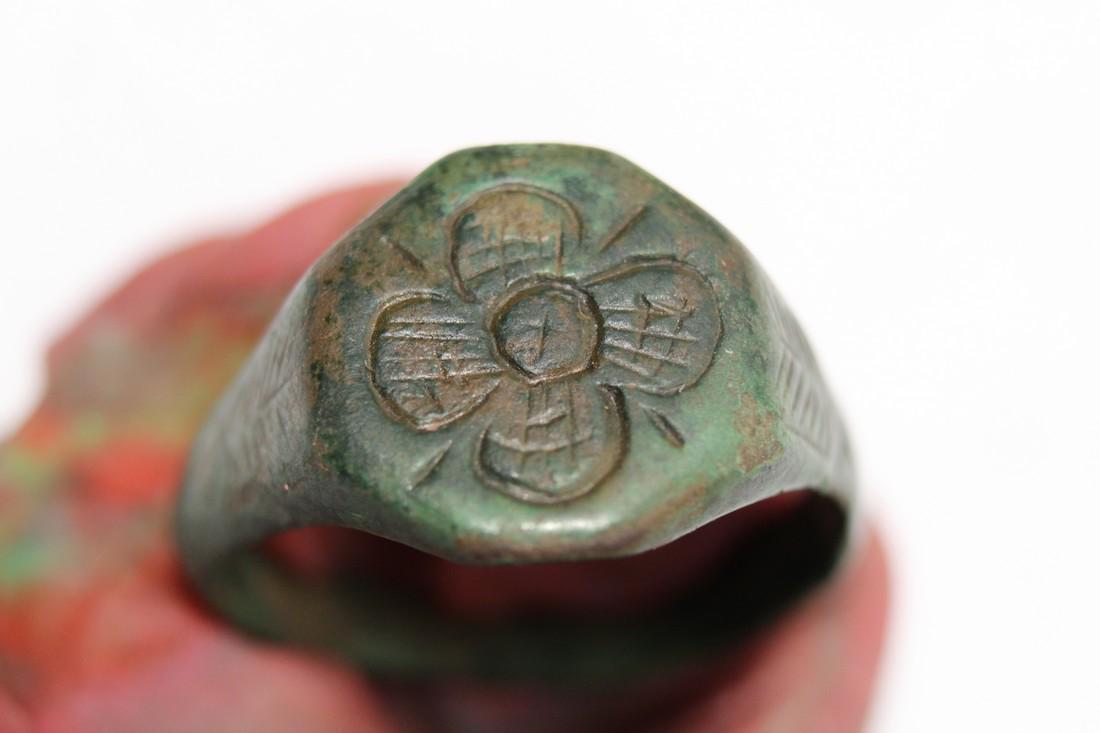 Post-medieval Bronze Ring With Flower (1 of 6)
