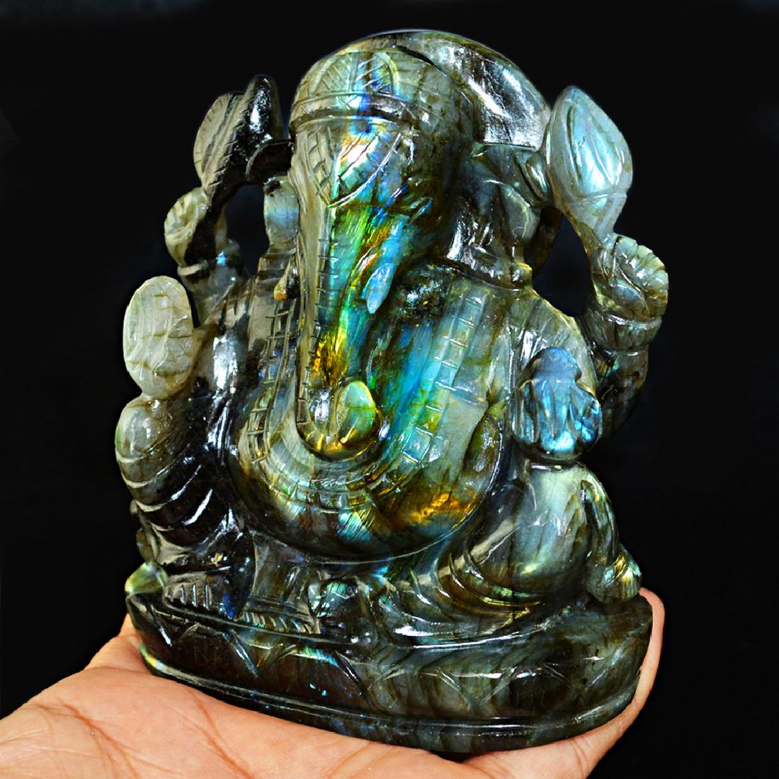 Top Rare Golden & Blue Flash Labradorite Carved Ganesha (1 of 1)