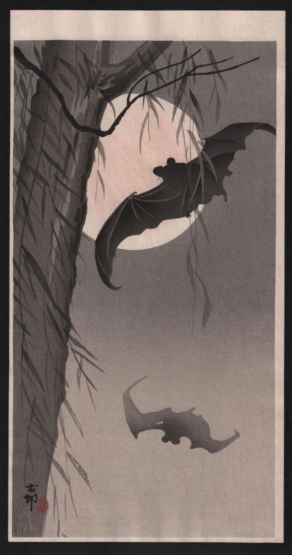 Ohara Koson Woodblock Bats Before Full Moon (1 of 1)
