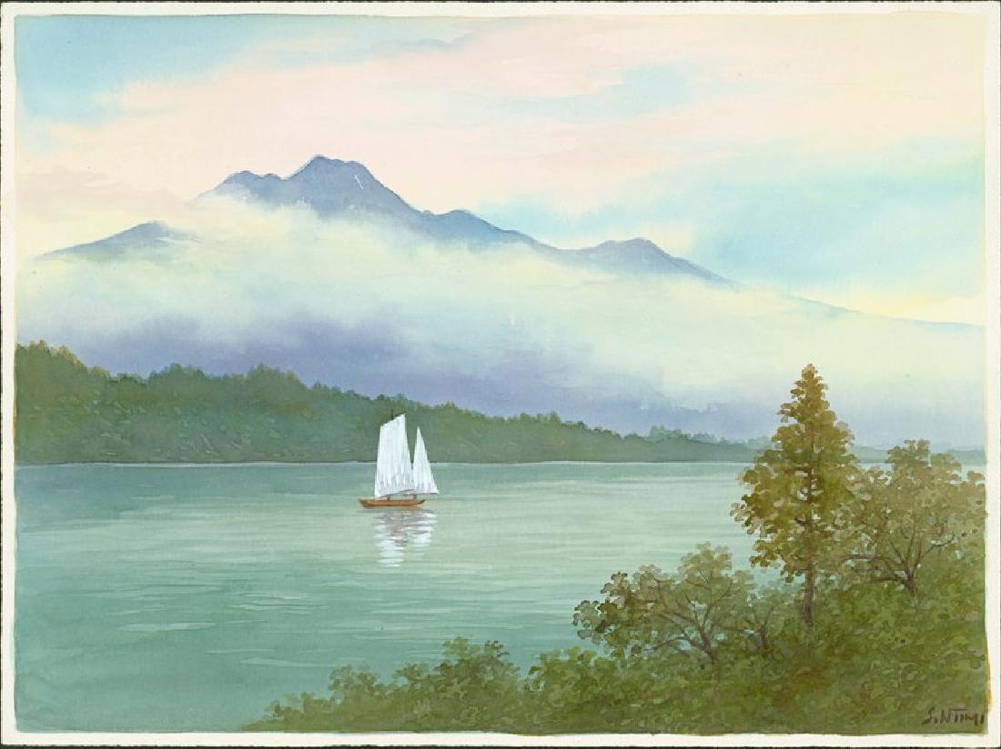 S. Niimi Woodblock A view of Hakone (1 of 1)