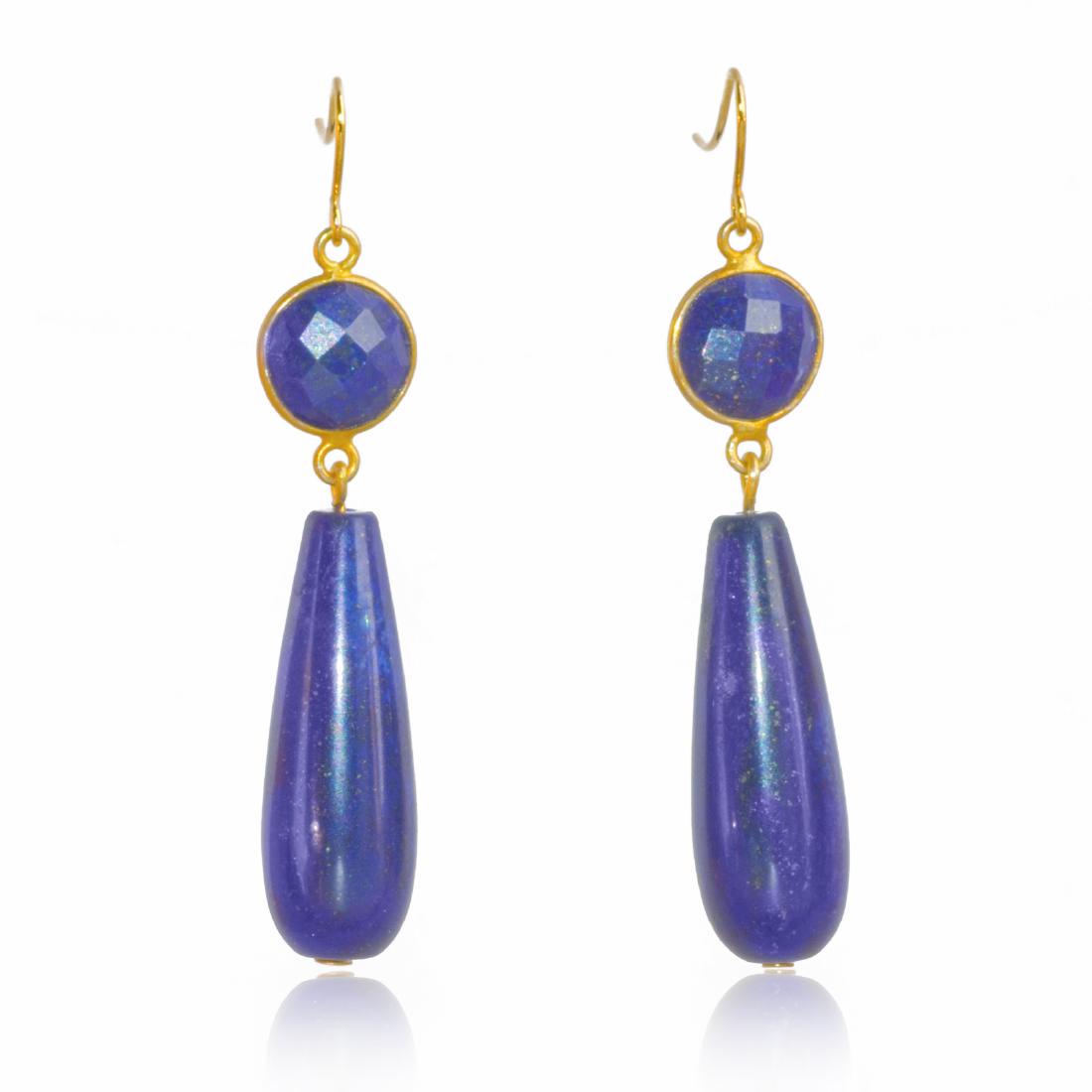 14K Afghan Lapis Lazuli Art Deco Style Earrings (1 of 4)
