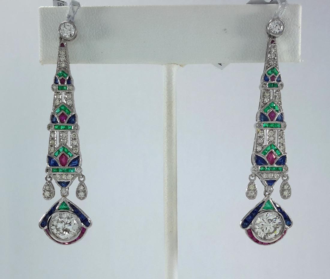 Woman's Multi-Stone on Platinum Long Earrings (1 of 4)
