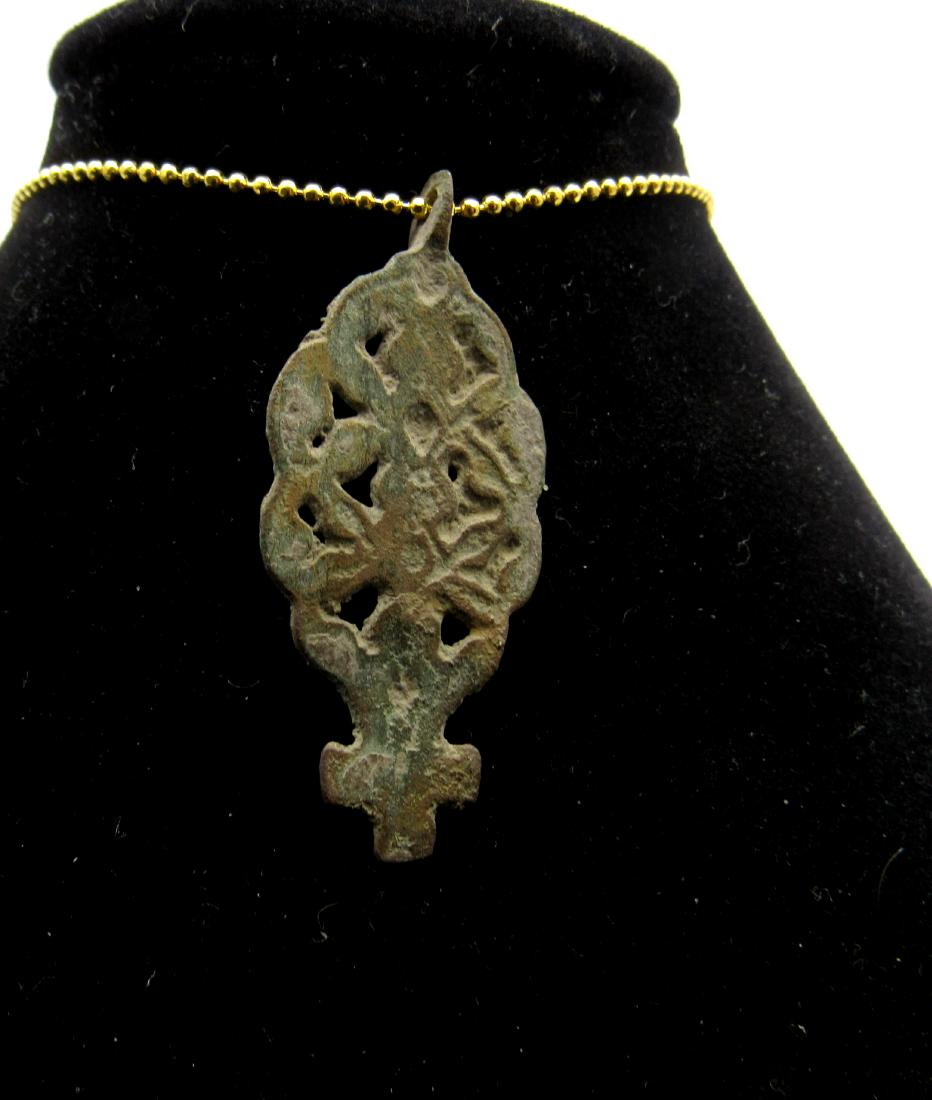 Medieval Viking Era Bronze Open-Work Pendant with Cross (1 of 2)