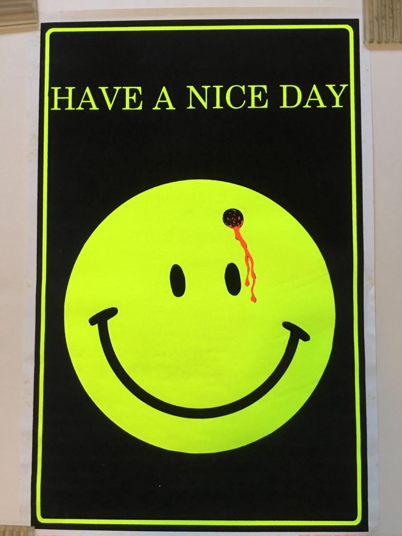 Smile - Bullet - Blacklight - 1995 - Funky Enterprises: Smile - Bullet - Blacklight - 1995 - Funky Enterprises. MOST POSTERS IN THIS SALE ARE NEW OLD STOCK - AND STILL SEALED! PURCHASED FROM A HEAD SHOP THAT CLOSED IN THE 1970's. We have multiple dozens of