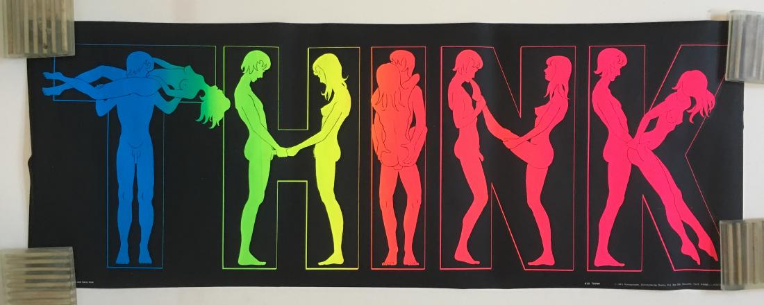 THINK PORNOGRAPHIC BLACKLIGHT - 1971 - Pomegranate: THINK PORNOGRAPHIC BLACKLIGHT - 1971 - Pomegranate. Sex positions. MOST POSTERS IN THIS SALE ARE NEW OLD STOCK - AND STILL SEALED! PURCHASED FROM A HEAD SHOP THAT CLOSED IN THE 1970's. We have multipl