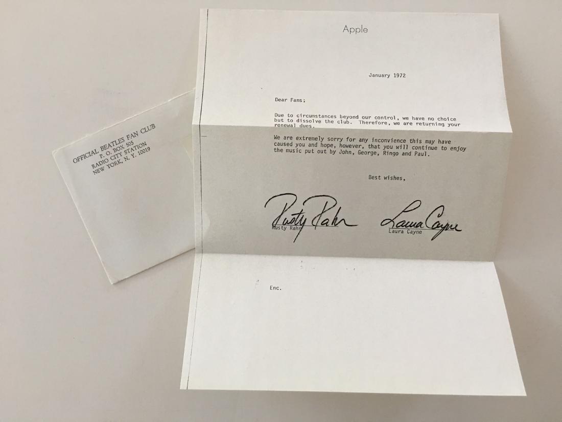 OFFICIAL BEATLES FAN CLUB ENDING LETTER TO FANS ! (1 of 1)