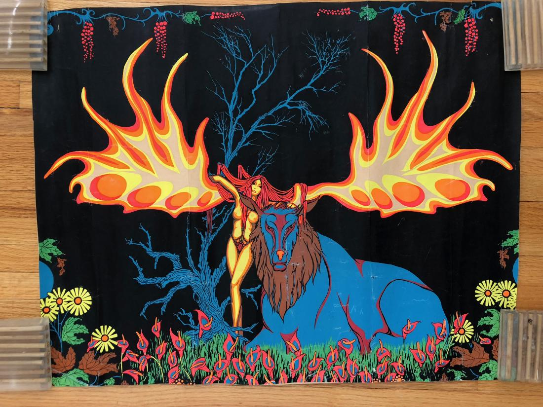 BLACKLIGHT ELK AND WOMAN: BLACKLIGHT ELK AND WOMAN - POOR CONDITION BUT VERY RARE. Please note that this lot has a confidential reserve. When you leave a bid in advance of the auction, submit your maximum. The bidder who has s
