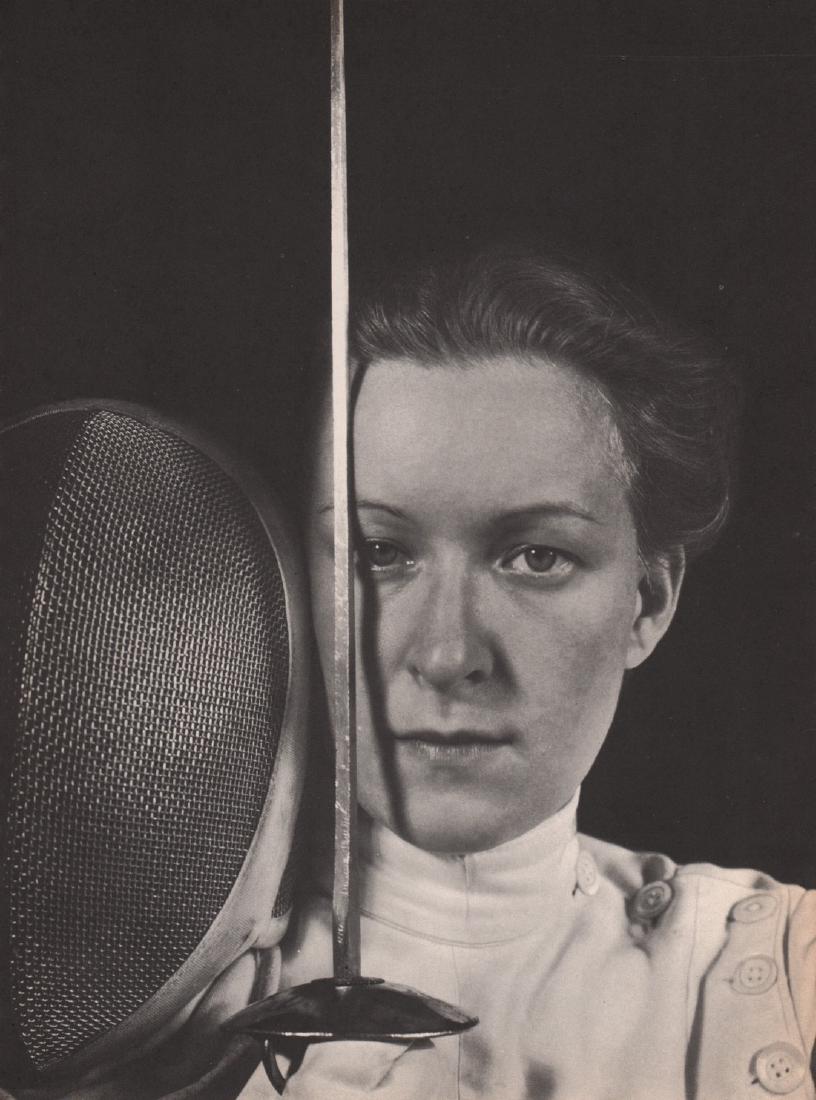 IMOGEN CUNNINGHAM - Helene Mayer: Title: Imogen Cunningham - Helene Mayer Origin: USA Date: 1937 Materials: Duotone Photoengraving Size: 8.25x11" Duotone Photoengraving by Imogen Cunningham heat mounted on an archival board. Imogen Cu