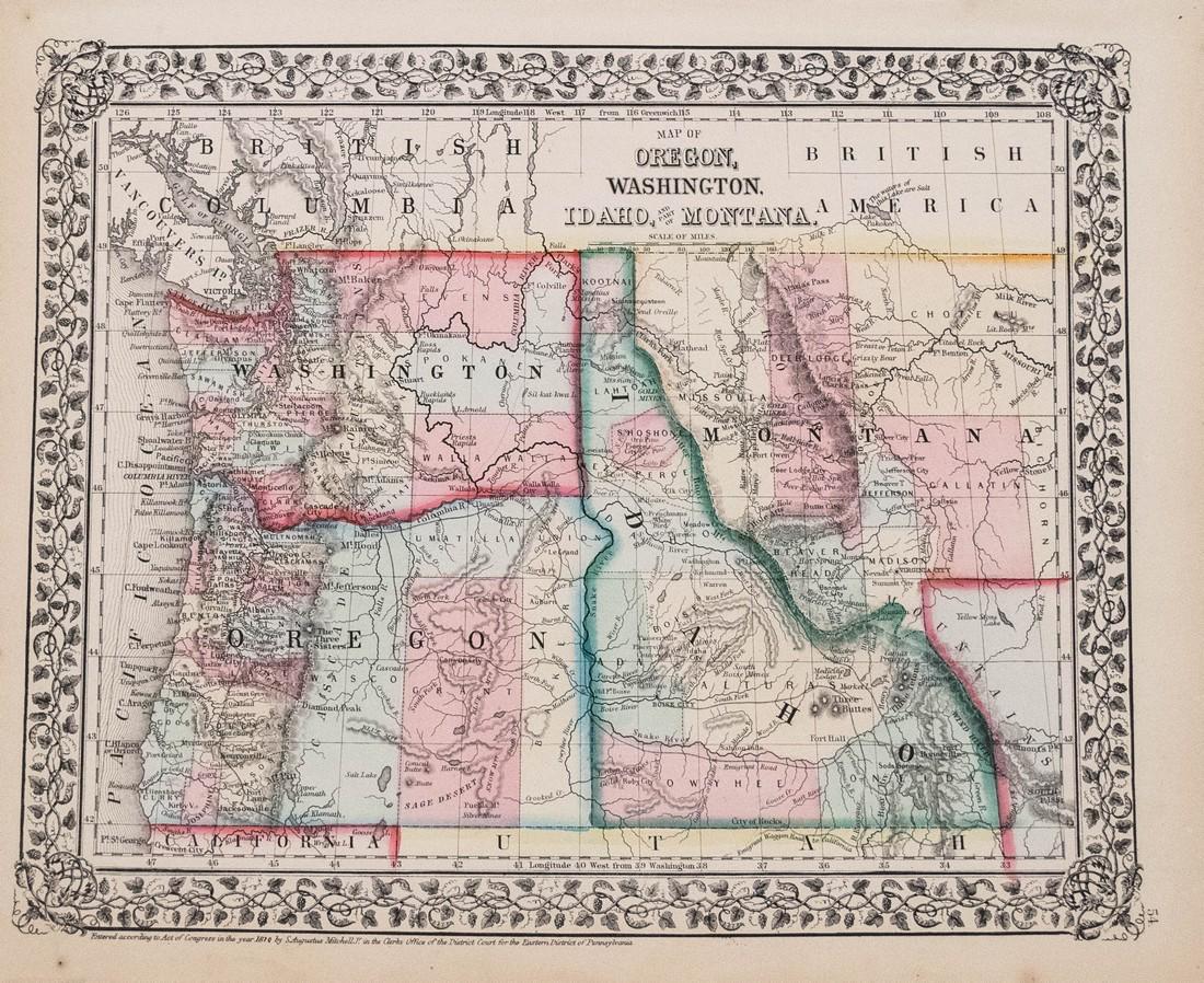 1870 Mitchell Map of Oregon, Washington, Idaho and (1 of 1)