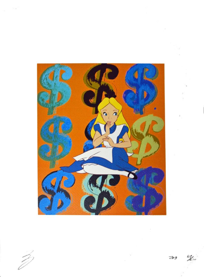 Alice Money Orange RAW: Title: Alice Money Orange Maker: RAW (American) Year: 2013 Materials: Fine art 300 gsm paper. Size: 45x32 cm. Screenprint. Hand signed by the Artist. Edition: 3/100. Comes with COA. Please note that t