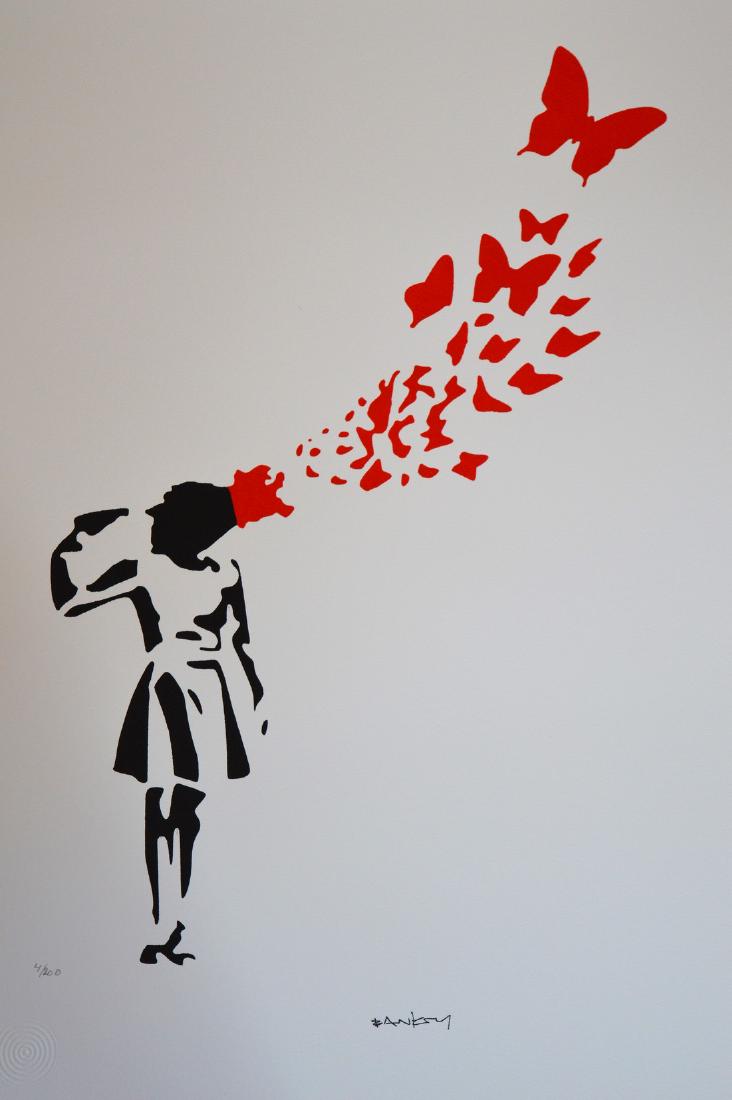 Butterfly Girl Red Suicide BANKSY, After (1 of 3)