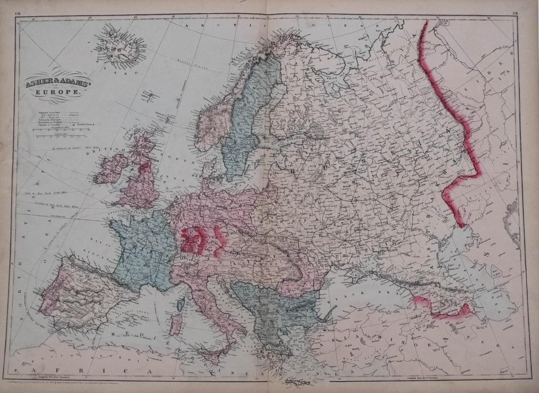 1872 Asher & Adams Map of Europe -- Asher and Adams' (1 of 1)