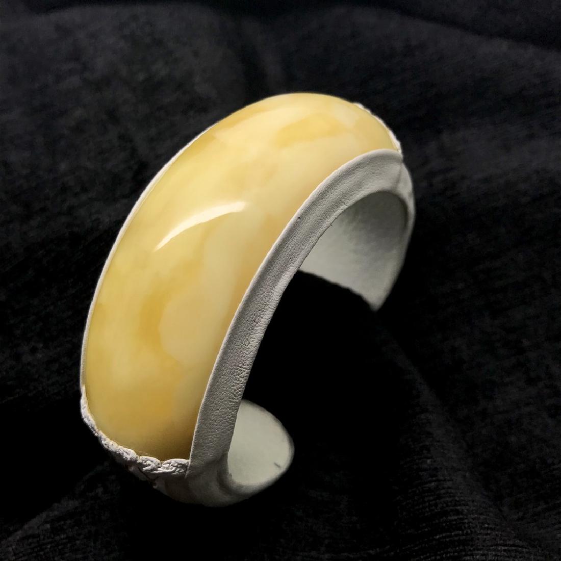 Bangle bracelet white Baltic amber genuine leather 41.4 (1 of 10)