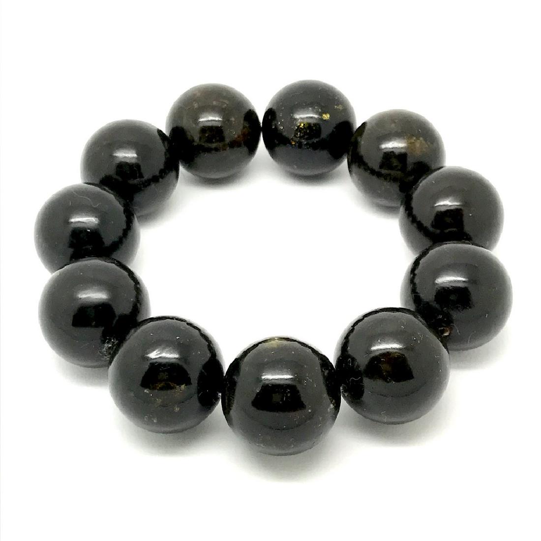 Bracelet Baltic amber black beads ø18mm 35.8 grams (1 of 7)