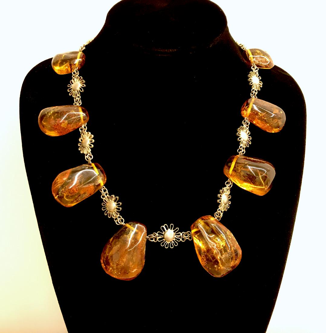 Antique collar necklace with large Baltic Amber stones, (1 of 10)