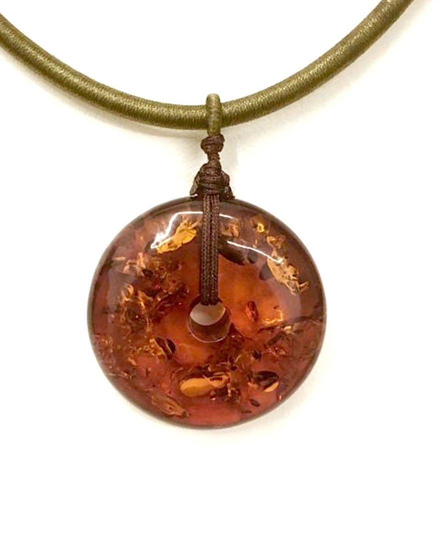 Baltic amber doughnut charm ø3.5cm with rope necklace, (1 of 9)