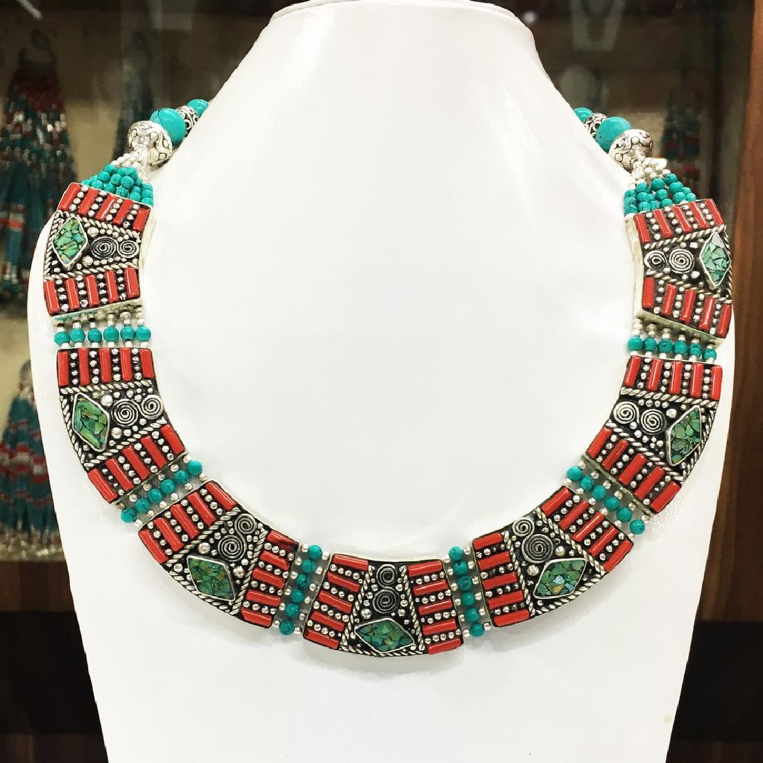 Tibetan Turquoise & Coral Handmade Necklace (1 of 1)