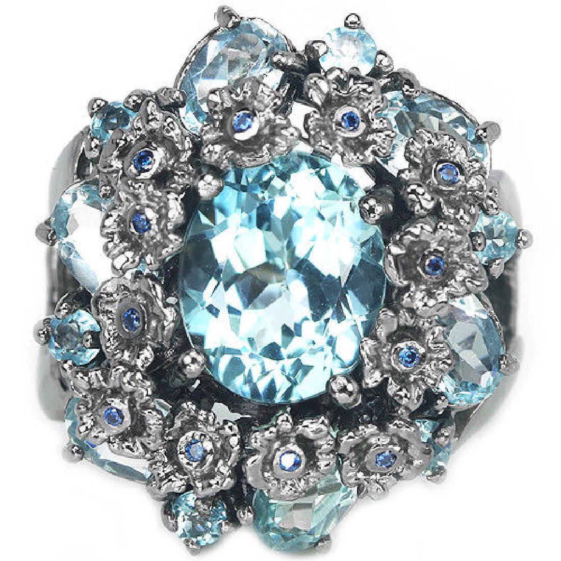 GENUINE SKY BLUE TOPAZ RING STERLING 925 SILVER SIZE (1 of 3)