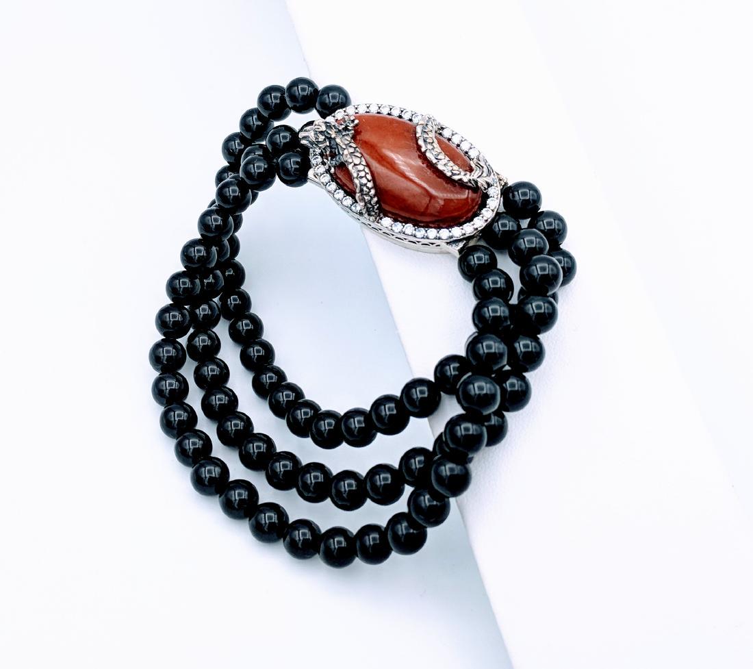 Sterling Silver Black Onyx Jasper Dragon Bracelet (1 of 3)