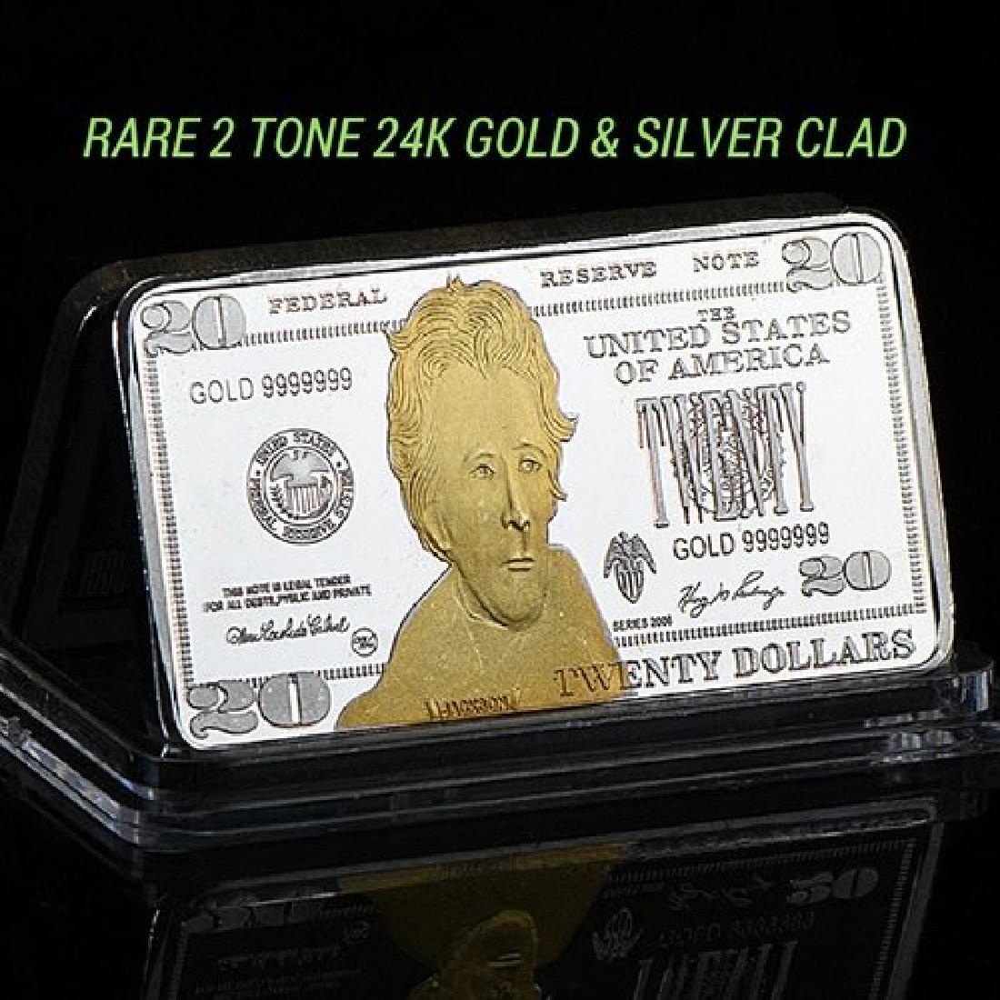 Gold Clad Bar: Gold Clad Bar 24k Fine Gold & Silver Clad bar Gold Clad Bar $ 20 Two Tone 24K Fine Gold & Silver Clad Privately Minted Rare Colors Commemorative 1 OZ Bar Please note that this lot has a confidential r