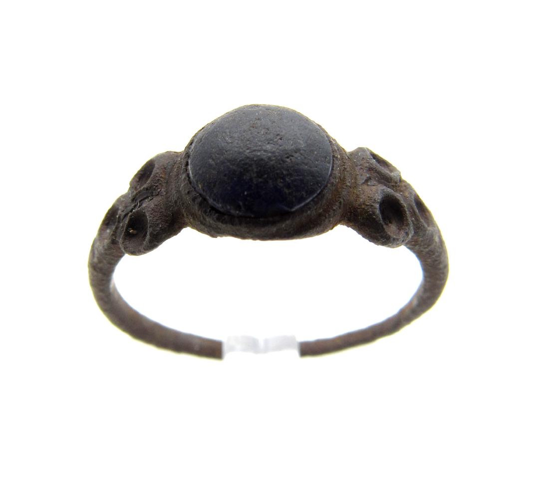 Late Medieval Bronze Ring with Blue Stone in the Bezel (1 of 3)