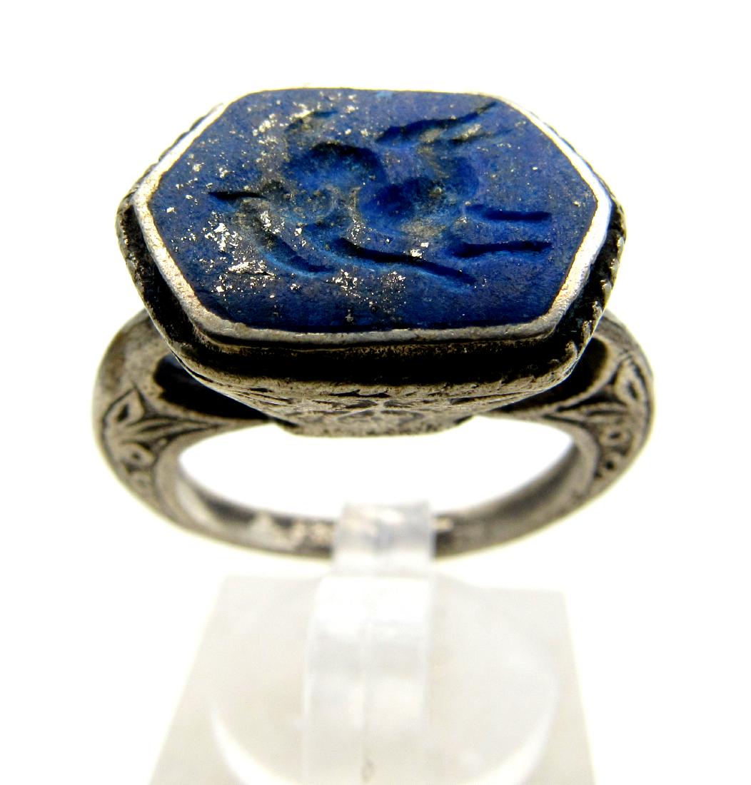 Post Medieval Silver Ring and Intaglio Lapis Lazuli (1 of 3)