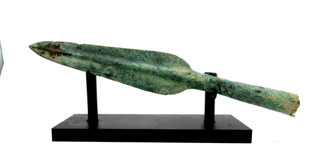 Ancient Greek Bronze Socketed Spear on Stand (1 of 3)