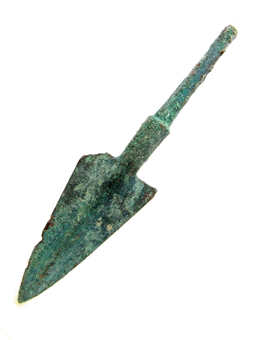 Ancient Greek Bronze Spear: Item: Ancient Greek Bronze Spear Date: ca.1000 BC Ancient Greek Bronze Spear, The ancient swords of bronze in all their many forms open a unique window on the past, bringing together the finest crafts