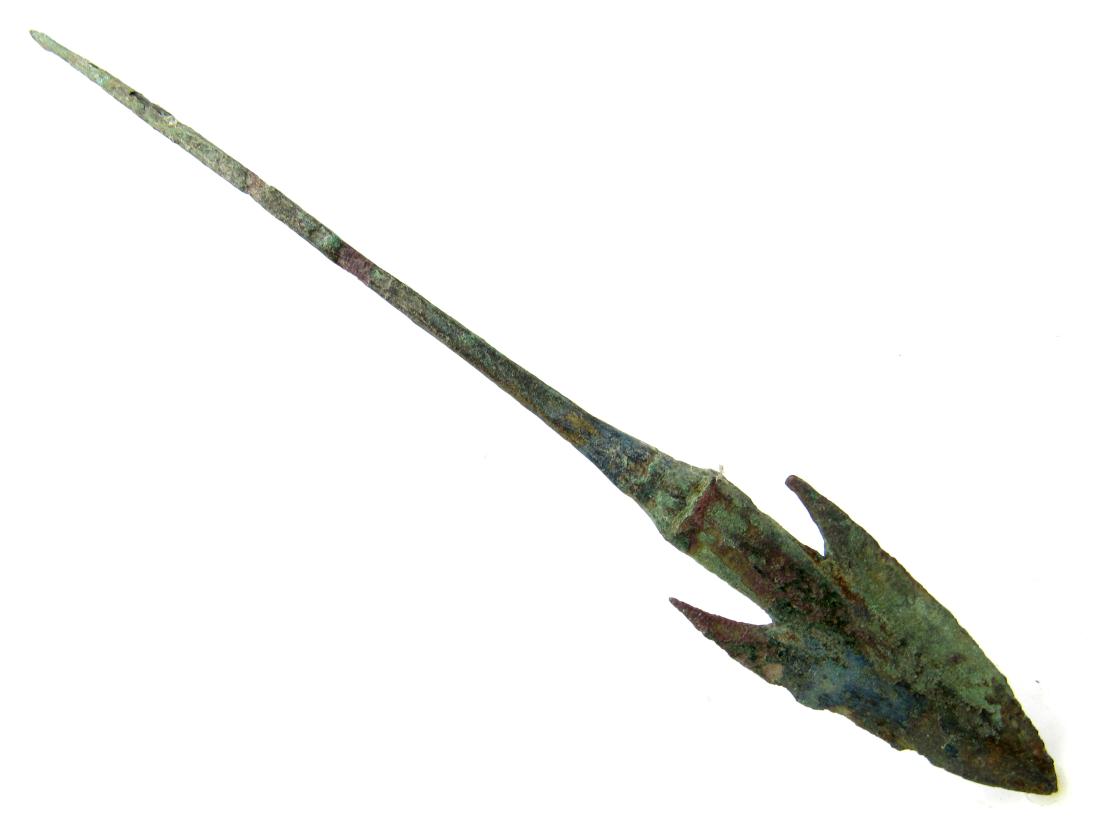 Ancient Greek Bronze Spear: Item: Ancient Greek Bronze Spear Date: ca.1000 BC Ancient Greek Bronze Spear, The ancient swords of bronze in all their many forms open a unique window on the past, bringing together the finest crafts