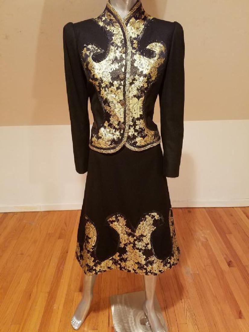 Vtg Koos Van den Akker skirt suit with gold lame' (1 of 14)