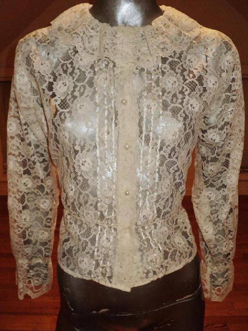 Vintage 1970's all lace poet blouse ruffles pearl (1 of 8)