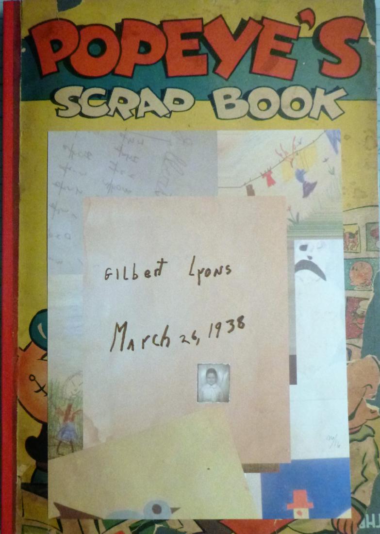 Vintage "POPEYE'S SCRAPBOOK" 1936-1938 Grammar School: Vintage " POPEYE'S SCRAPBOOK " 1936-1938 Grammar School Projects Gilbert (Gilly) Lyons school days A scrapbook approx. 11 x15 inches. The fragile paper has been rehabilitated page by page, and is no