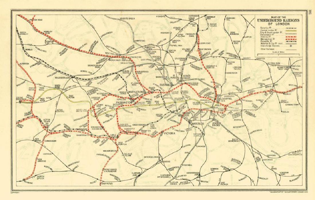 LONDON. Vintage Underground / Tube map 1933 old vintage (1 of 2)
