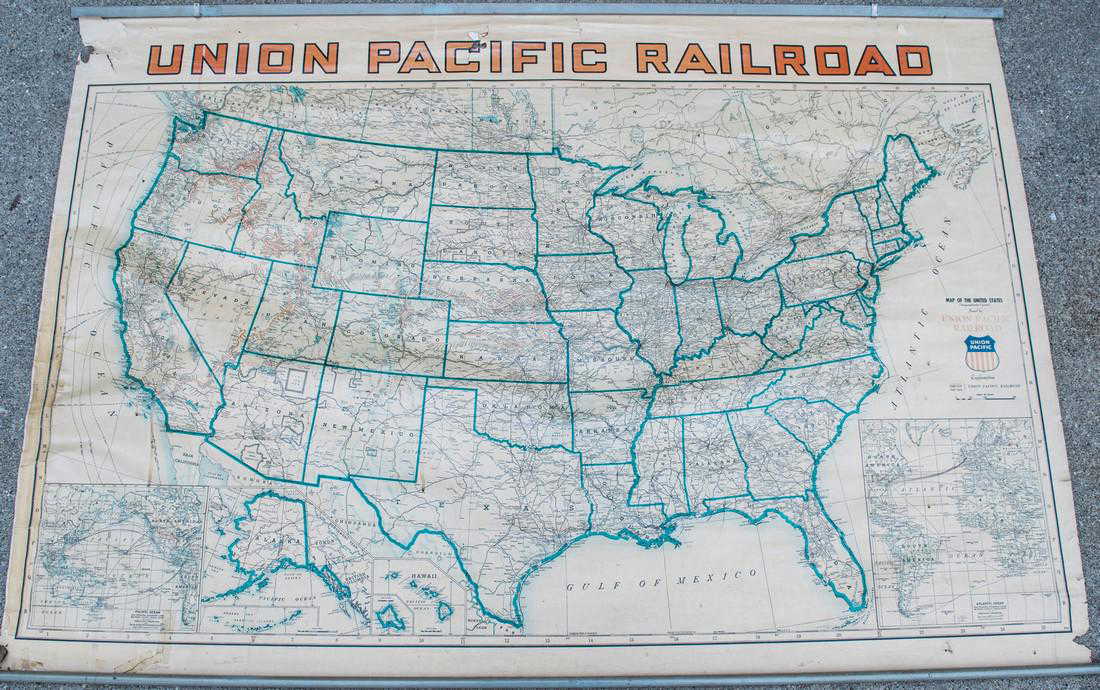 1940 Union Pacific Railroad Routes and USA Wall Map