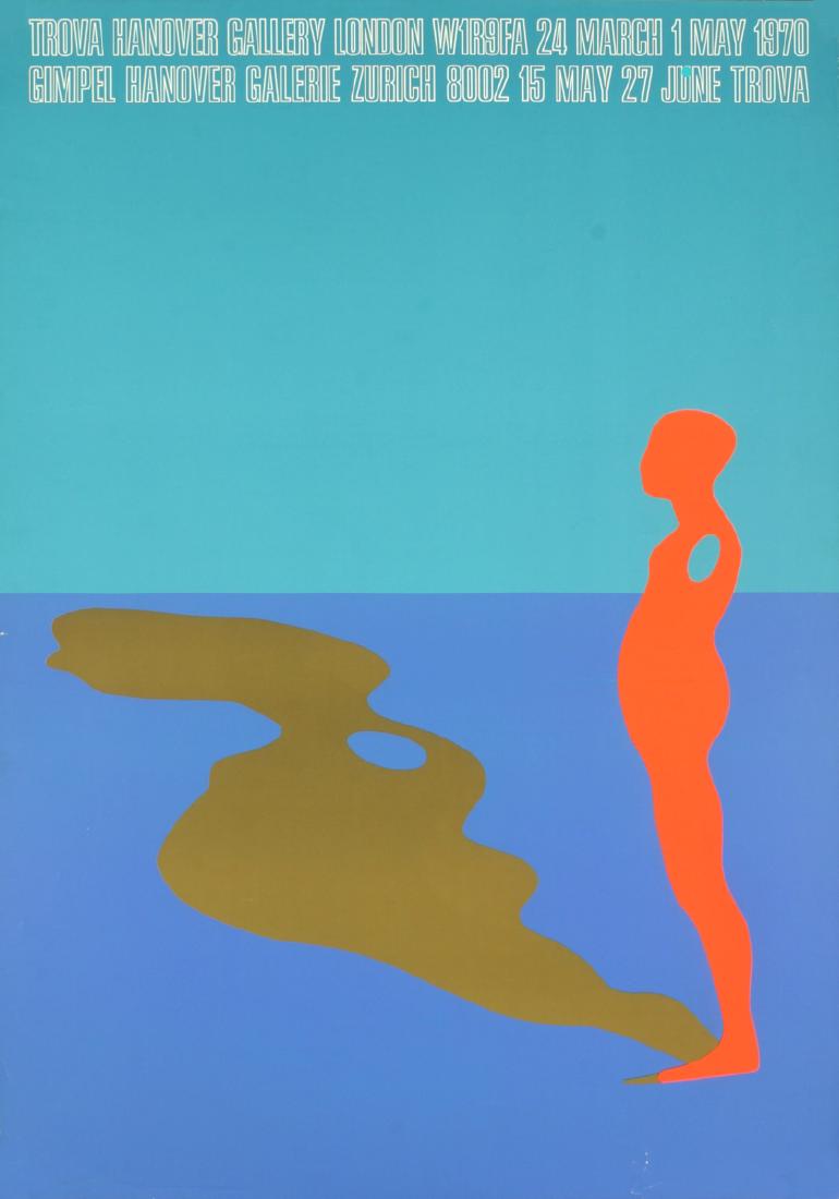 Ernest Trova, Hanover Gallerie London: Hanover Gallerie London by Ernest Trova, 1970 Unsigned Lithograph. Paper size is 32.75 x 23 inches, with an image size of 32.75 x 23 inches. The Lithograph is from an unknown edition size. and is not