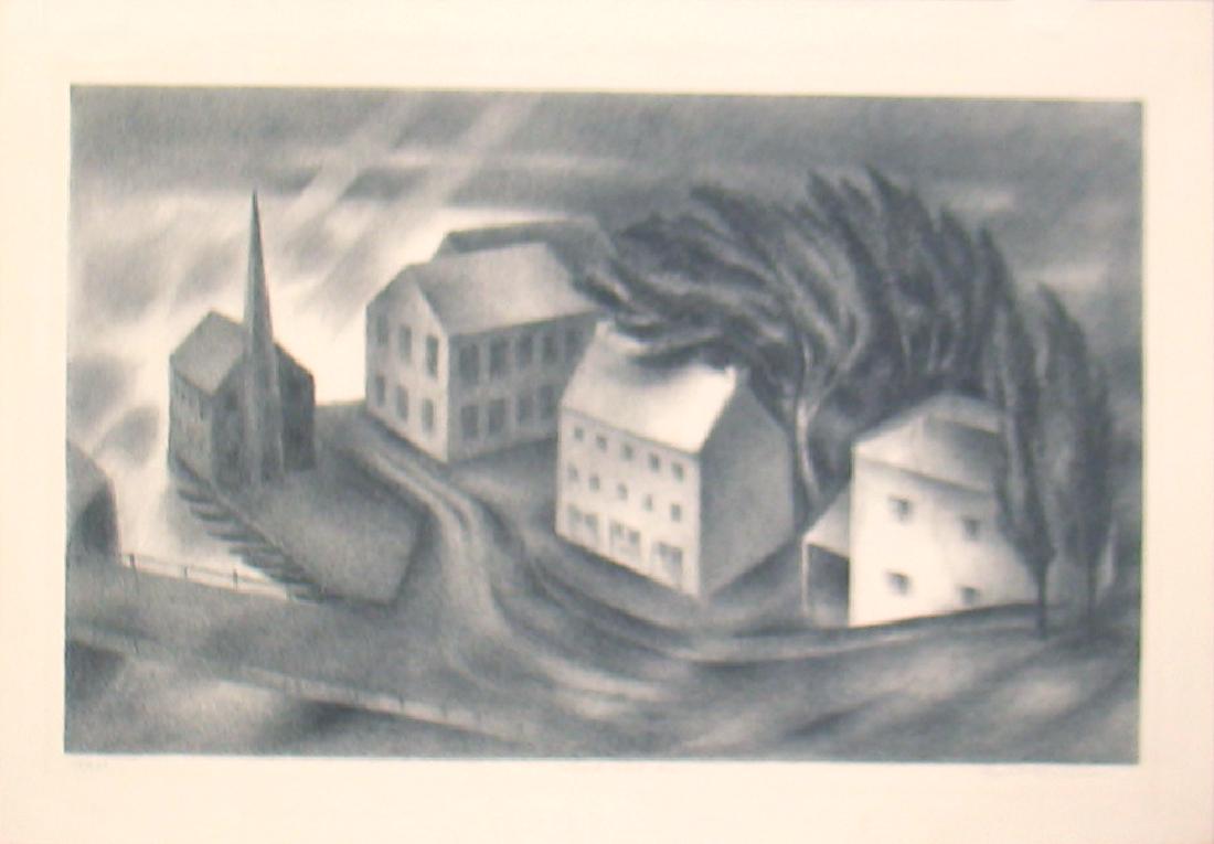 Albert Heckman, Wind and Rain: Wind and Rain by Albert Heckman, 1938 Signed Lithograph. Paper size is 11.25 x 16.5 inches, with an image size of 9 x 14.5 inches. The Lithograph is from an edition size of 250 and is not framed. The