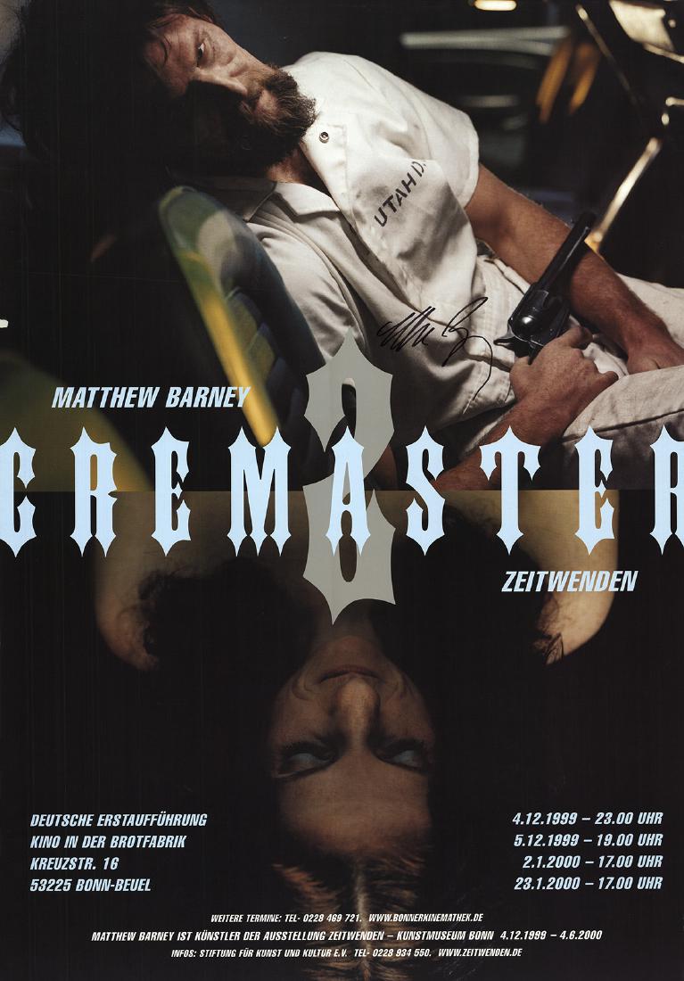 Matthew Barney, Cremaster 2: Cremaster 2 by Matthew Barney, 1999 Signed Offset Lithograph. Paper size is 33 x 23.25 inches, with an image size of 33 x 23.25 inches. The Offset Lithograph is from an unknown edition size. and is no