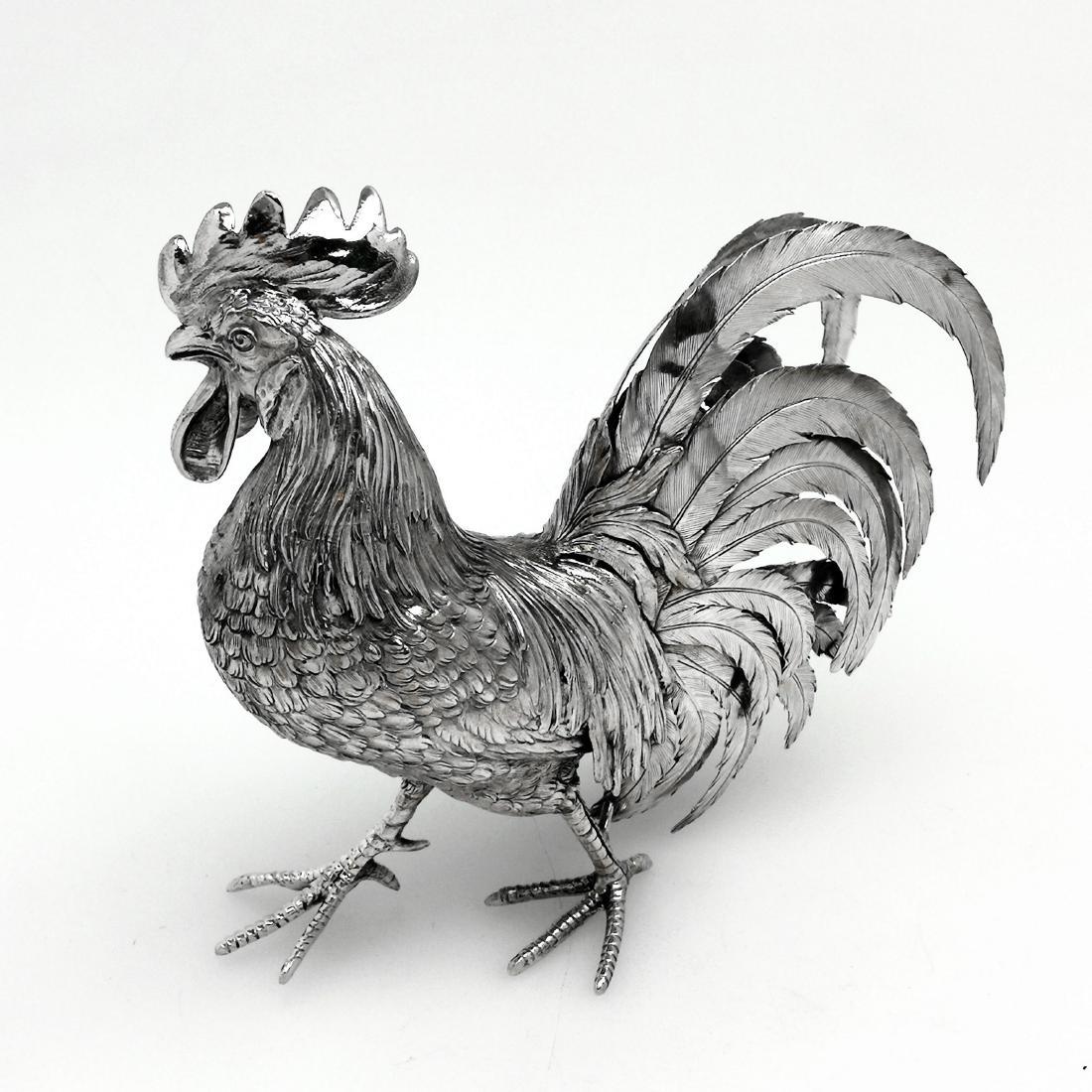 ANTIQUE CONTINENTAL SILVER COCKEREL ROOSTER FIGURE (1 of 9)