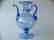 Venetian iridescent blue glass wine jug on foot,