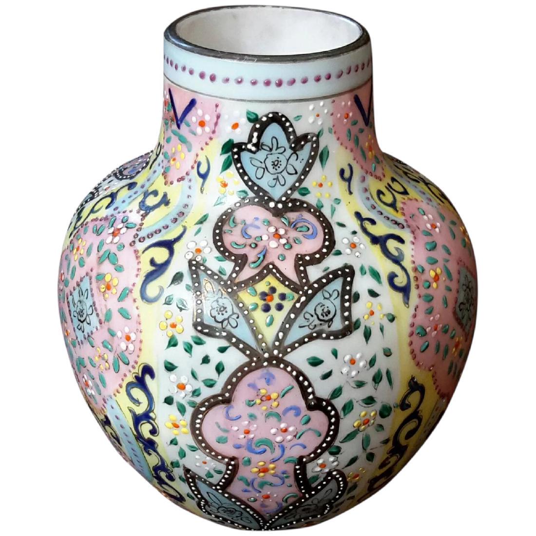 Webb Moroccan Pattern Orientalist Persian Enameled Art: A Stunning Antique Thomas Webb Moroccan Pattern Orientalist Persian Enameled Art Glass Vase. It Measures 6 1/4" Tall And Is In Excellent Condition With No Chips, Cracks Or Repairs. Please note that th