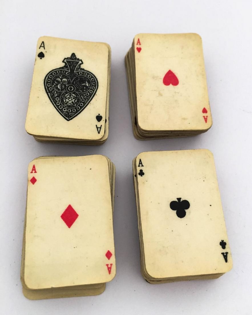 Miniature toy poker cards: Title: Miniature toy poker cards Maker: Unknown Date/Period: Dimensions1,49 inches high by 0,98 inches wide Please note that this lot has a confidential reserve. When you leave a bid in advance of the