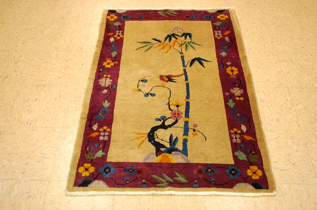 Antique Art Deco Walter Nichols Chinese Rug 3.2x4.9: Circa 1920s ANTIQUE ART DECO WALTER NICHOLS CHINESE RUG 3. 2x4. 9 VEGETABLE DYE ANTIQUE ESTATE TREASURE ART DECO WALTER NICHOLS CHINESE RUG Circa 1920's with exact size of 3' 2" x 4' 9". Gorgeous Chin