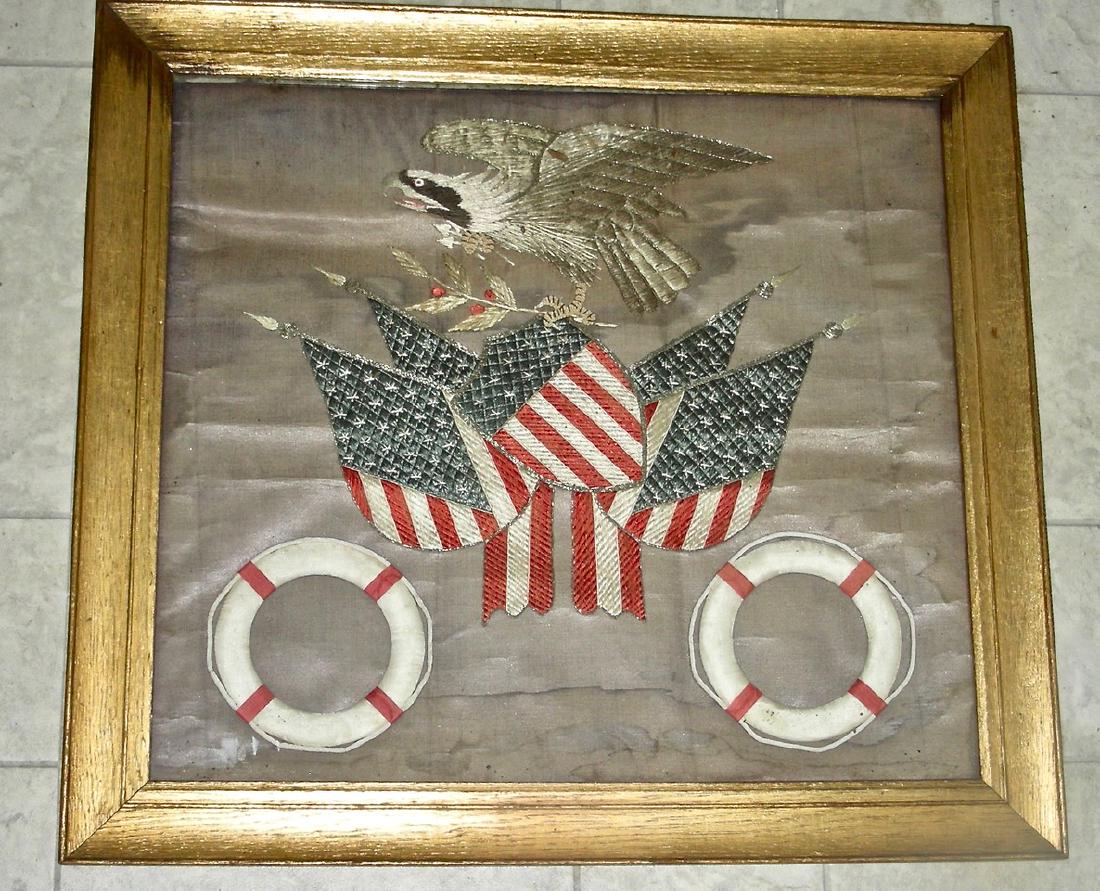c.1890 Patriotic Silk Embroidery w/ Eagle & Flags (1 of 7)