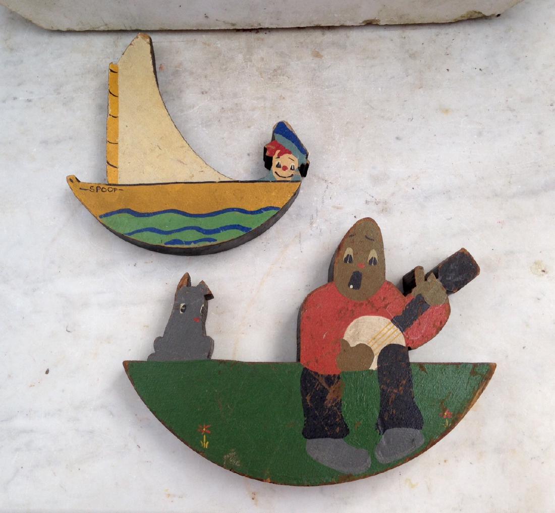 Two c1920 colorful wooden rocking boat toys. (1 of 9)
