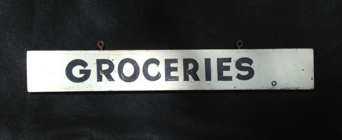 Mid 20thc pine groceries sign. (1 of 4)